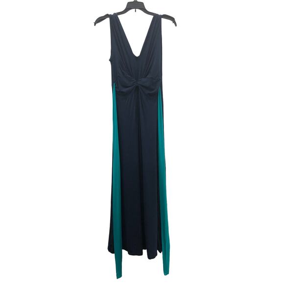 Kimi + Kai Maternity Colorblock  Belted V Neck Navy Teal Blue Maxi Dress M - Picture 4 of 7